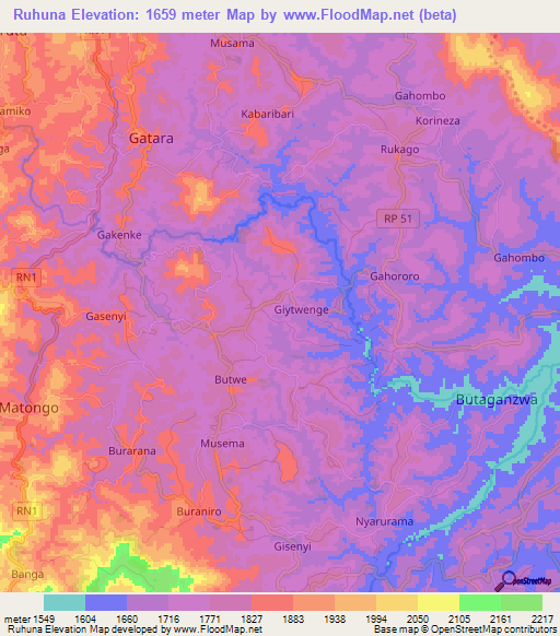 Ruhuna,Burundi Elevation Map