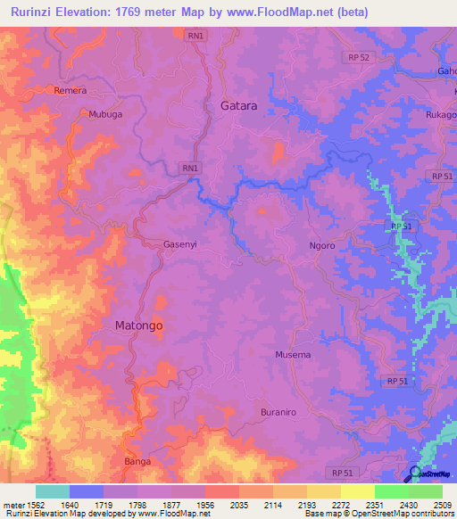 Rurinzi,Burundi Elevation Map