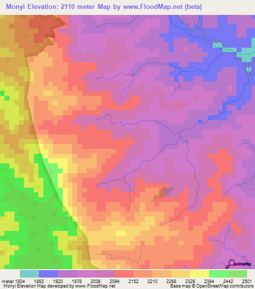 Monyi,Burundi Elevation Map
