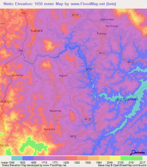 Nteko,Burundi Elevation Map