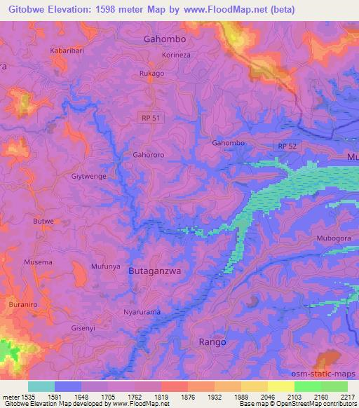 Gitobwe,Burundi Elevation Map