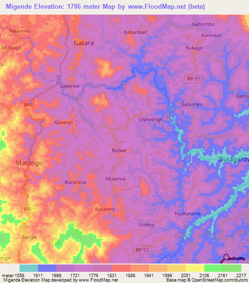 Migende,Burundi Elevation Map