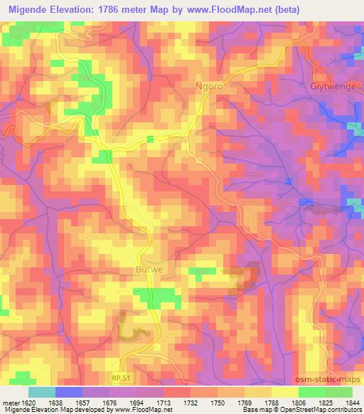 Migende,Burundi Elevation Map