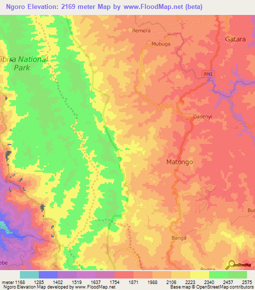 Ngoro,Burundi Elevation Map