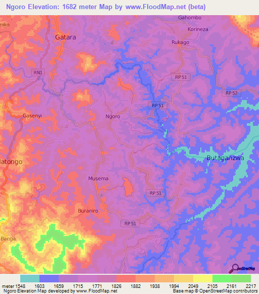 Ngoro,Burundi Elevation Map