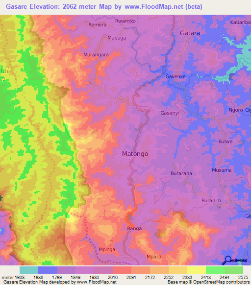 Gasare,Burundi Elevation Map