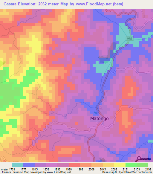 Gasare,Burundi Elevation Map