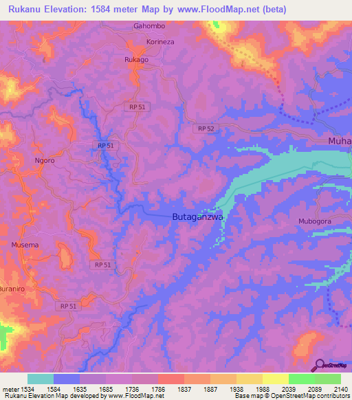 Rukanu,Burundi Elevation Map