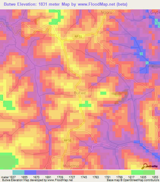 Butwe,Burundi Elevation Map