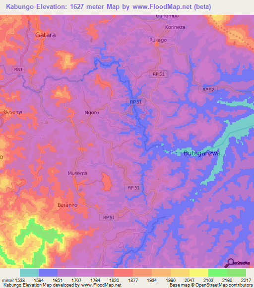 Kabungo,Burundi Elevation Map