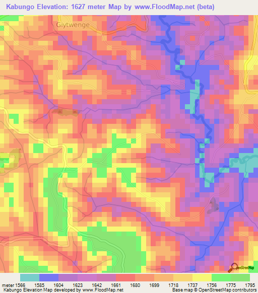 Kabungo,Burundi Elevation Map