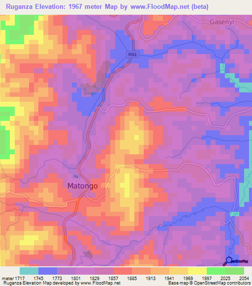 Ruganza,Burundi Elevation Map