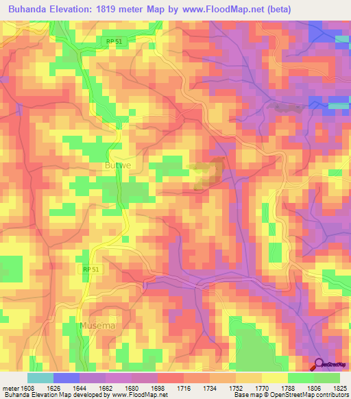 Buhanda,Burundi Elevation Map