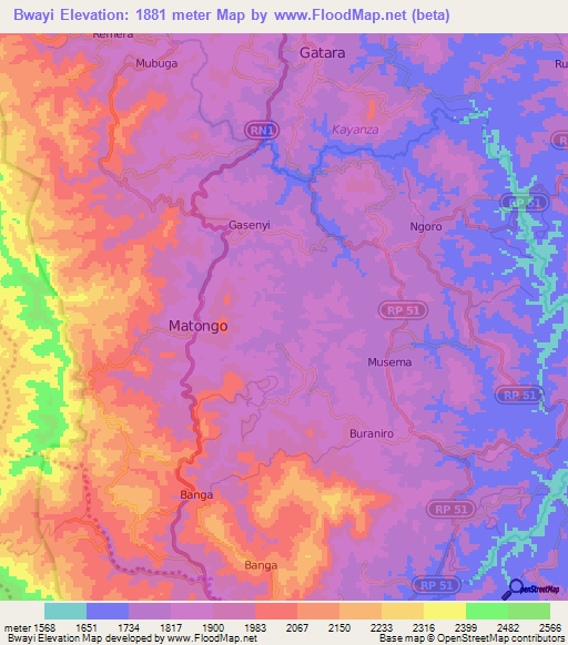 Bwayi,Burundi Elevation Map