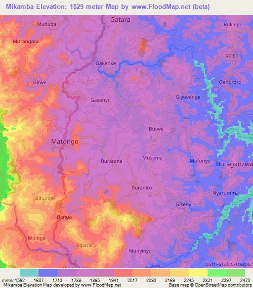 Mikamba,Burundi Elevation Map