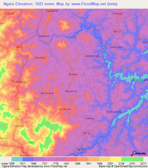 Ngara,Burundi Elevation Map