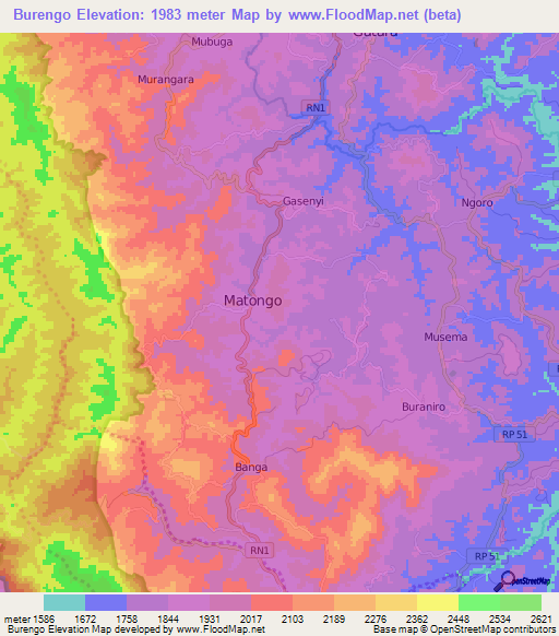 Burengo,Burundi Elevation Map