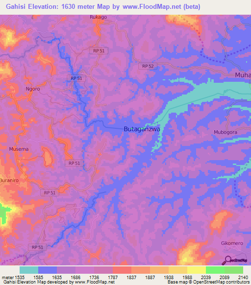 Gahisi,Burundi Elevation Map