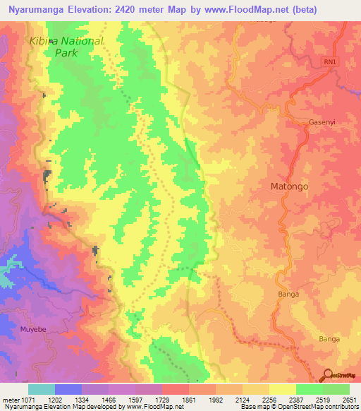 Nyarumanga,Burundi Elevation Map