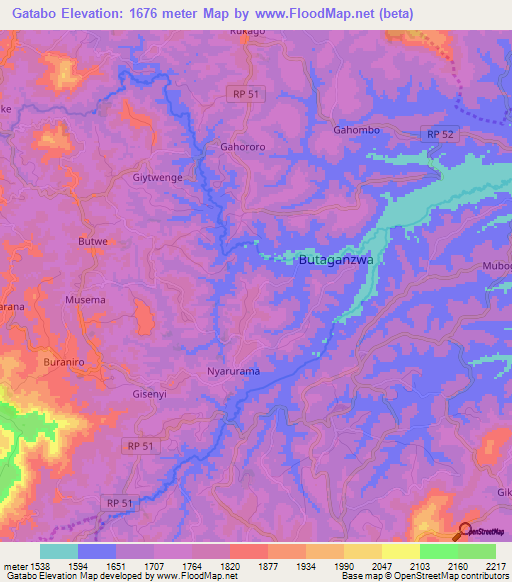 Gatabo,Burundi Elevation Map