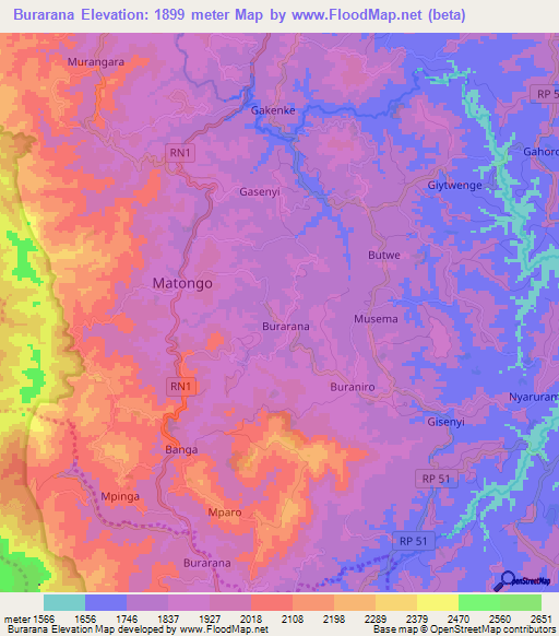 Burarana,Burundi Elevation Map
