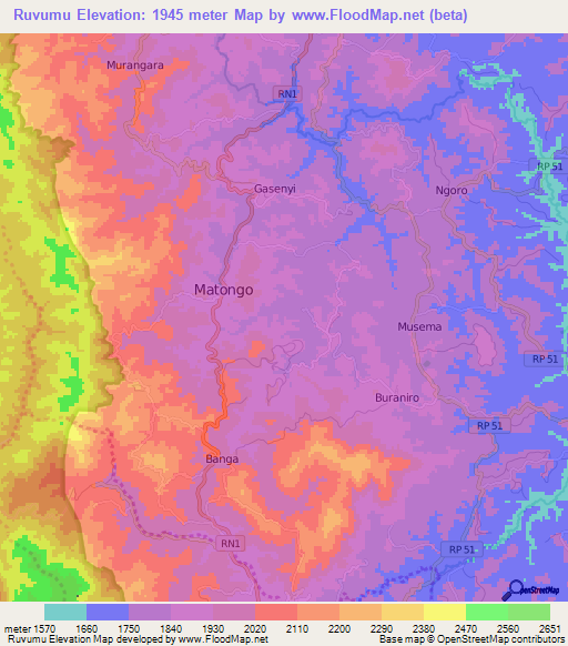 Ruvumu,Burundi Elevation Map