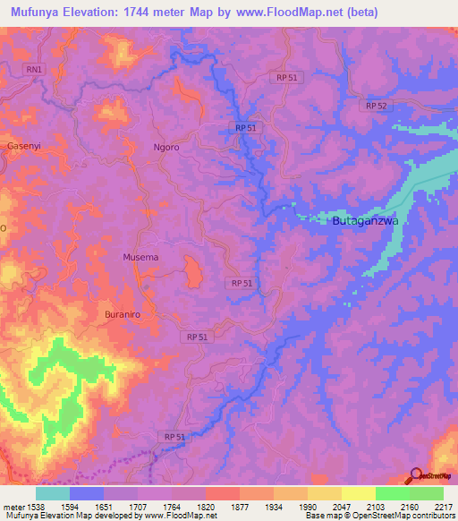 Mufunya,Burundi Elevation Map