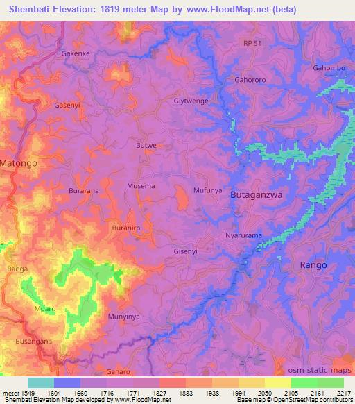 Shembati,Burundi Elevation Map