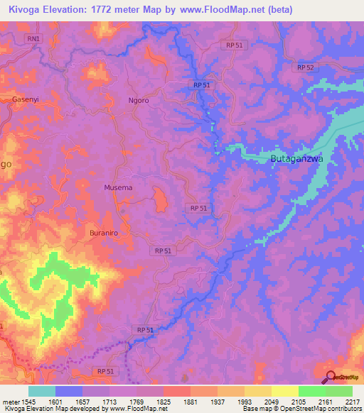 Kivoga,Burundi Elevation Map