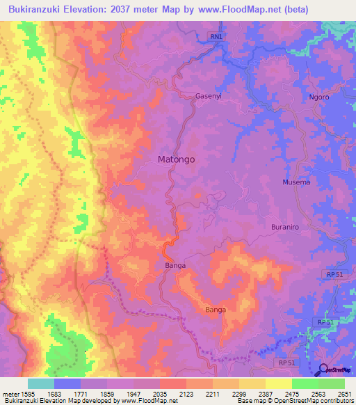 Bukiranzuki,Burundi Elevation Map