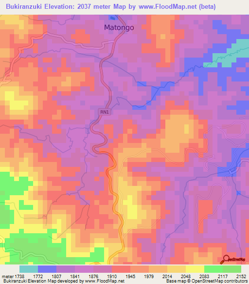Bukiranzuki,Burundi Elevation Map
