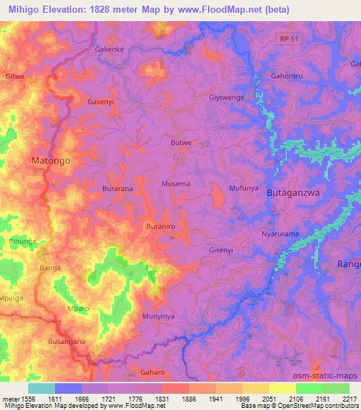 Mihigo,Burundi Elevation Map