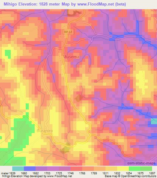 Mihigo,Burundi Elevation Map