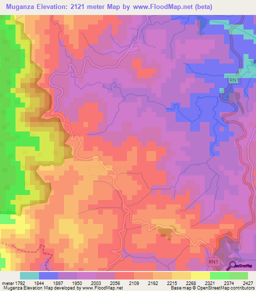 Muganza,Burundi Elevation Map