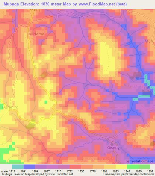 Mubuga,Burundi Elevation Map