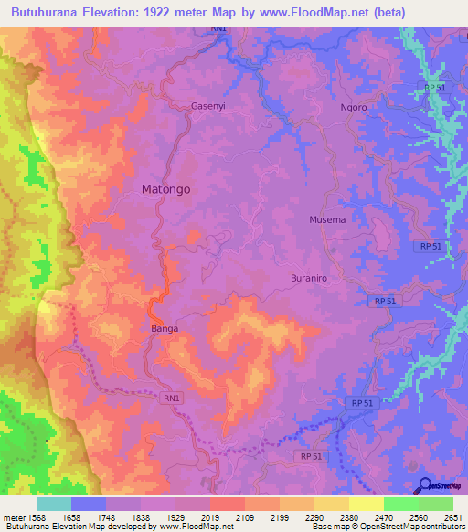 Butuhurana,Burundi Elevation Map