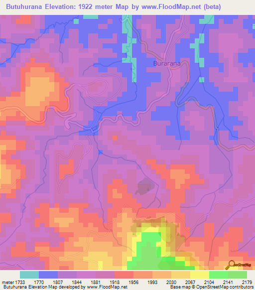 Butuhurana,Burundi Elevation Map