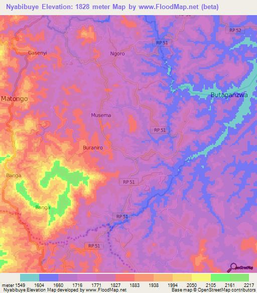 Nyabibuye,Burundi Elevation Map