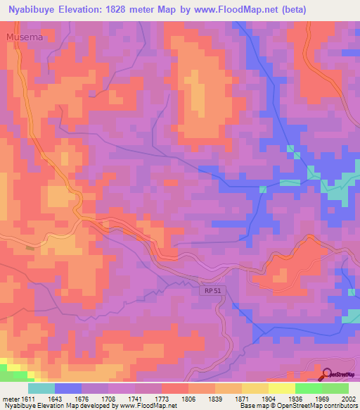 Nyabibuye,Burundi Elevation Map