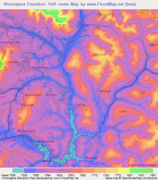Kimerajana,Burundi Elevation Map