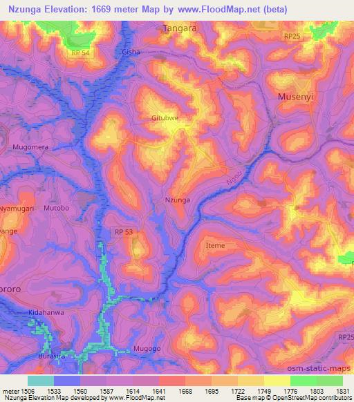 Nzunga,Burundi Elevation Map