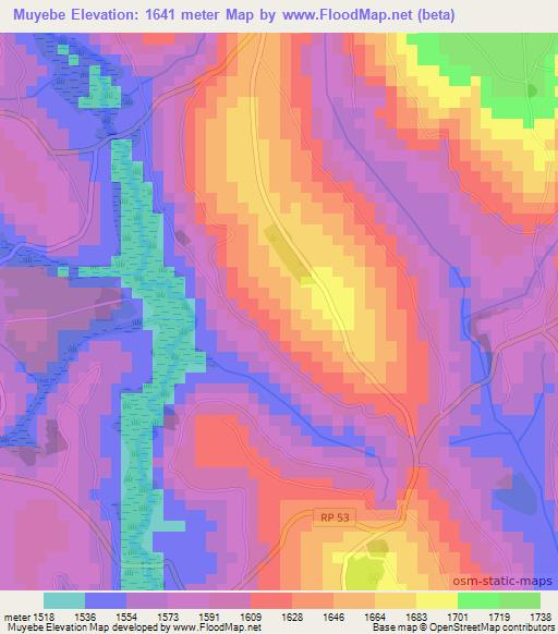 Muyebe,Burundi Elevation Map