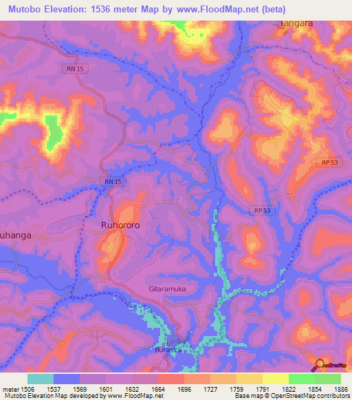 Mutobo,Burundi Elevation Map