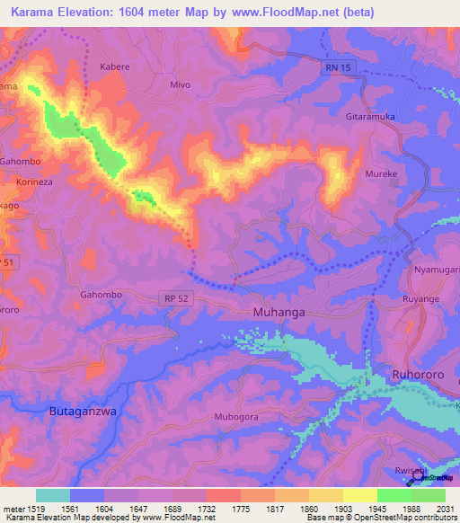 Karama,Burundi Elevation Map