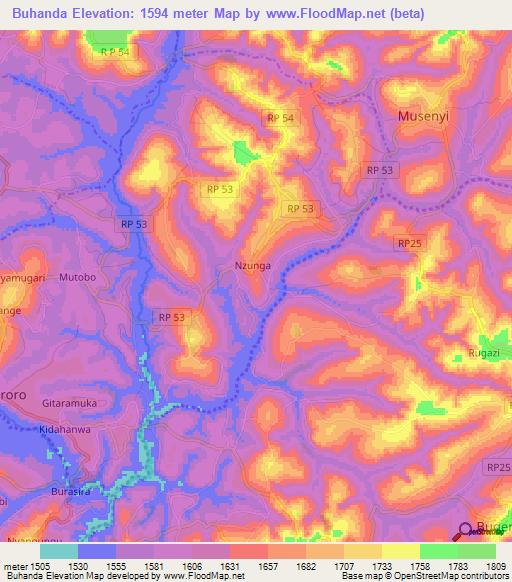 Buhanda,Burundi Elevation Map