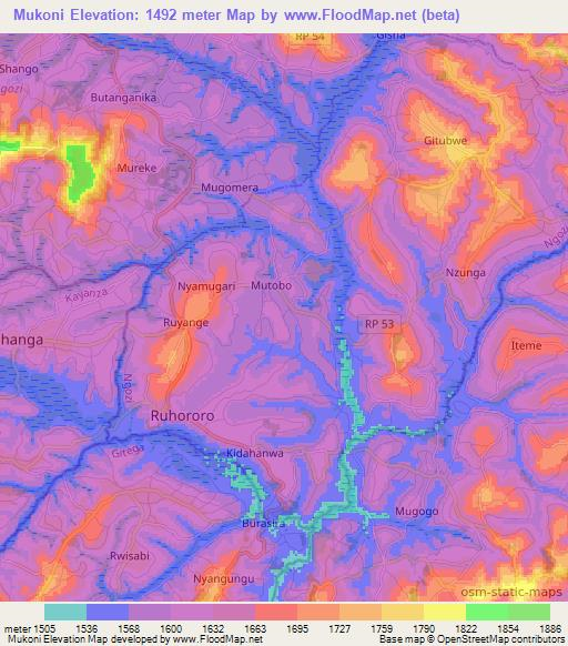 Mukoni,Burundi Elevation Map