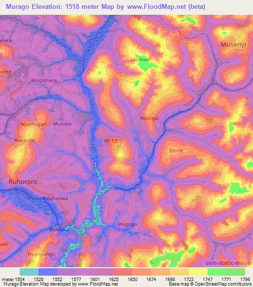 Murago,Burundi Elevation Map