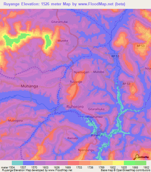 Ruyange,Burundi Elevation Map