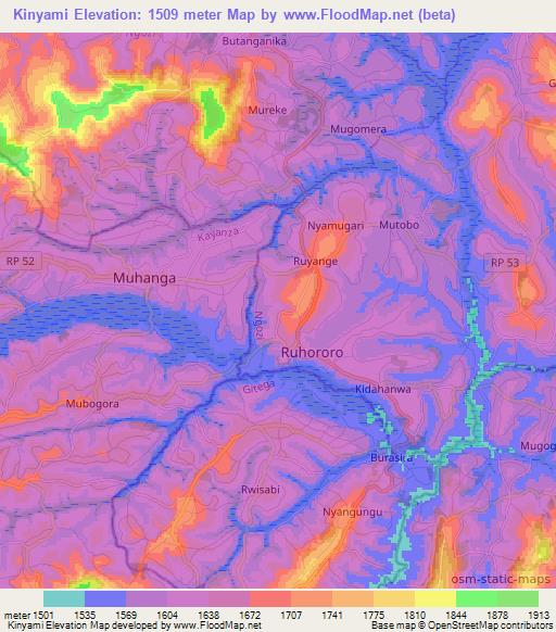 Kinyami,Burundi Elevation Map