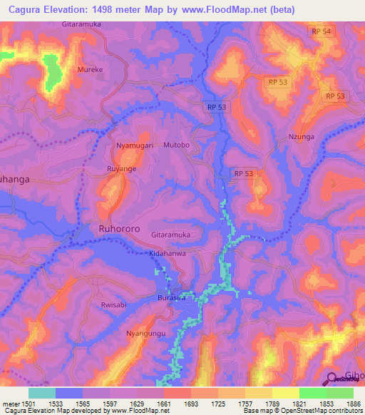 Cagura,Burundi Elevation Map